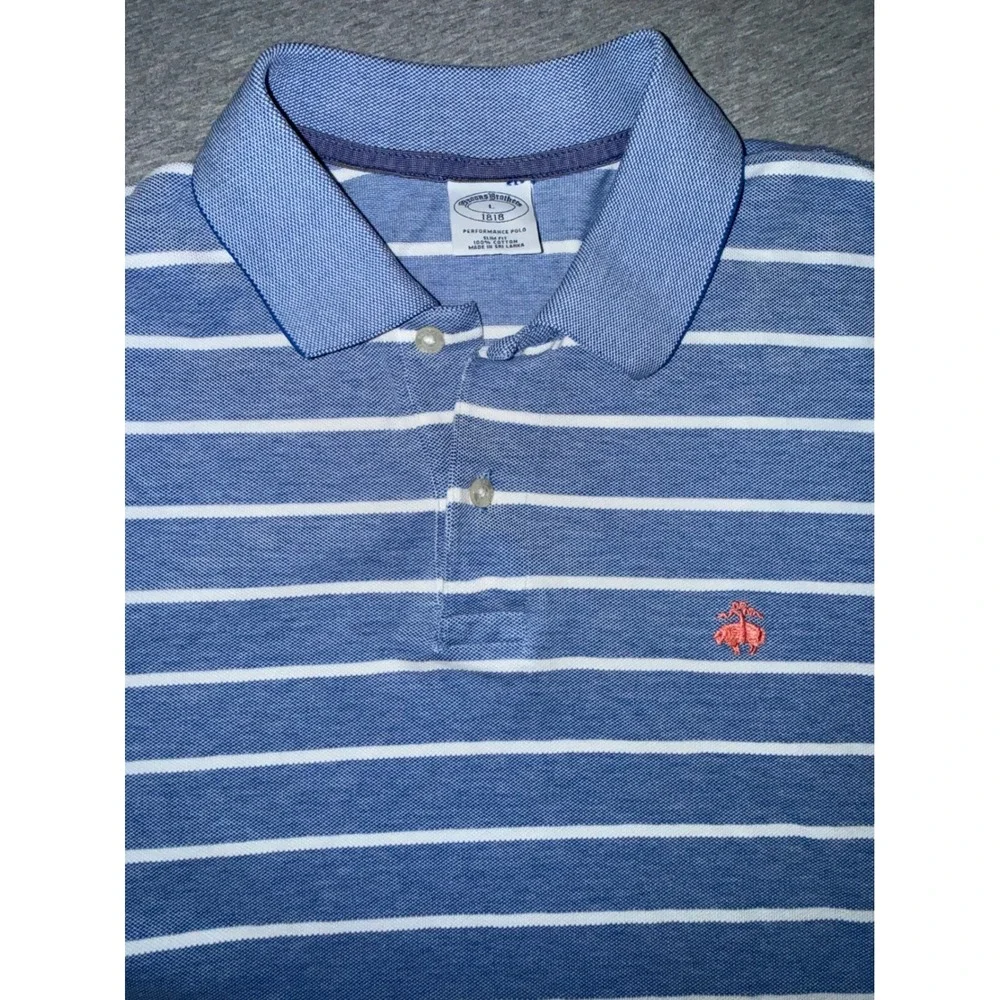 Brooks Brothers Mens Slim Fit Striped Polo Shirt Blue Preppy SEE NOTES ON SIZING
